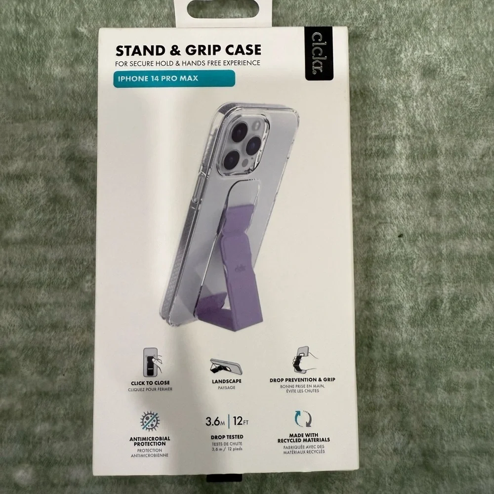 Clckr Stand & Grip Case for iPhone 14 Pro Max - Clear and Purple